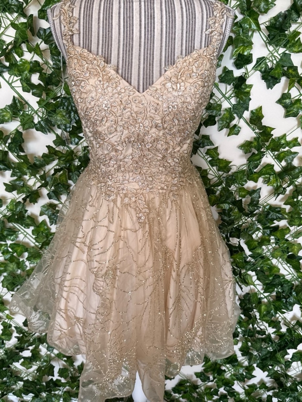 Gold Embellished V-Neck Mini Dress
